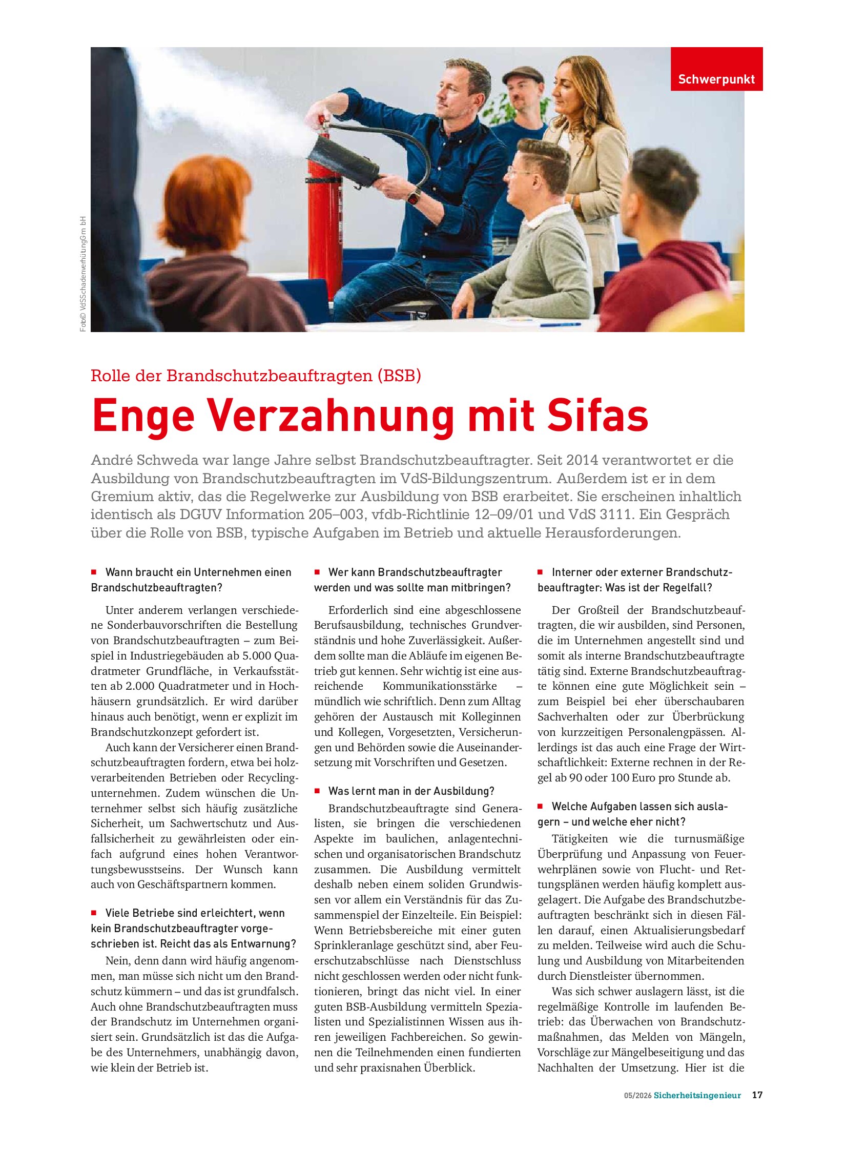 Vorschauseite 1: Rolle der Brandschutzbeauftragten (BSB). Enge Verzahnung mit Sifas