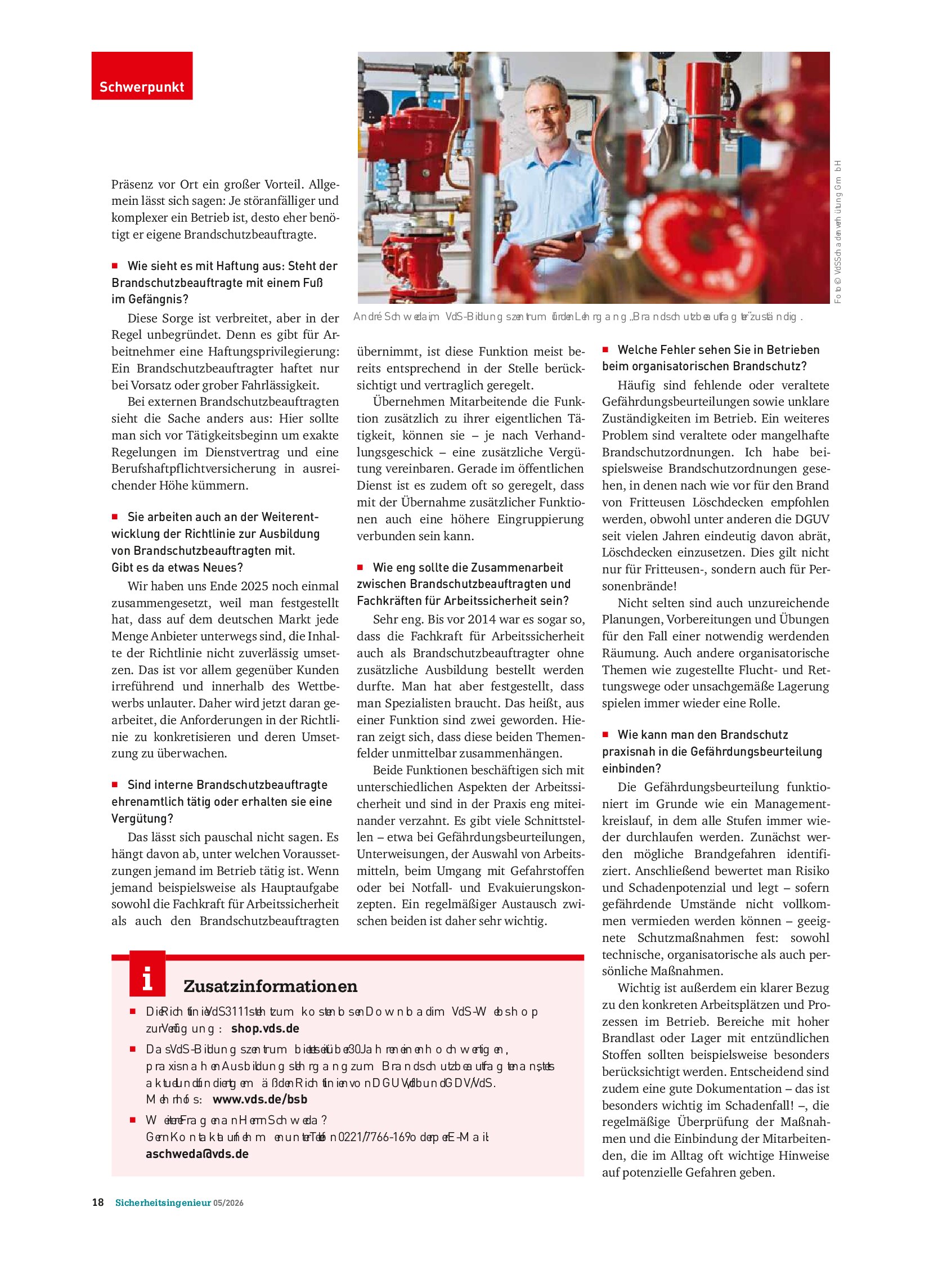 Vorschauseite 2: Rolle der Brandschutzbeauftragten (BSB). Enge Verzahnung mit Sifas