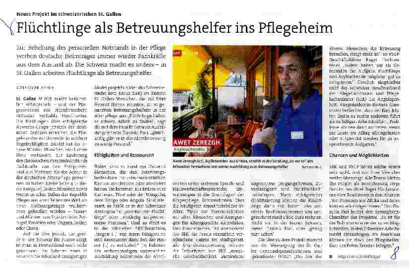 Vorschauseite 1: Flüchtlinge als Betreuungshelfer ins Pflegeheim