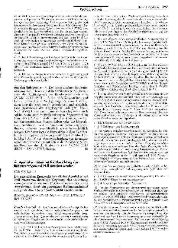Vorschauseite 1: Apotheker dürfen bei Nichtbeachtung von Rabattverträgen auf Null retaxiert werdenSGBV § 129 13