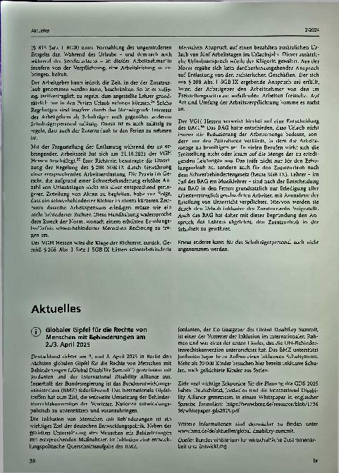 Vorschauseite 2: Zusatzurlaub: echte Arbeitsentlastung für Schwerbehinderte Beschäftigte