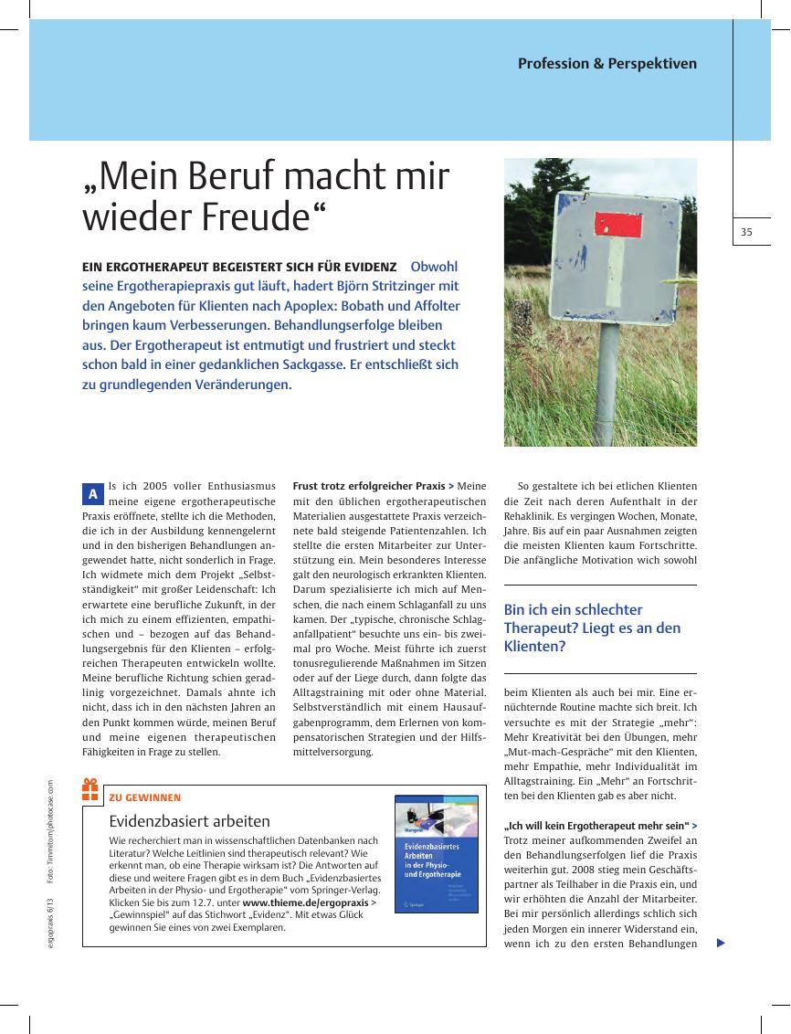 Vorschauseite 1: Ein Ergotherapeut begeistert sich für Evidenz ? ?Mein Beruf macht mir wieder Freude?