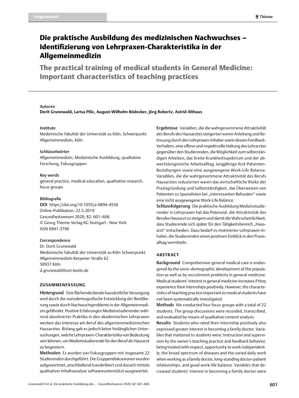 Vorschauseite 1: Die praktische Ausbildung des medizinischen Nachwuchses – Identifizierung von Lehrpraxen-Charakteristika in der Allgemeinmedizin