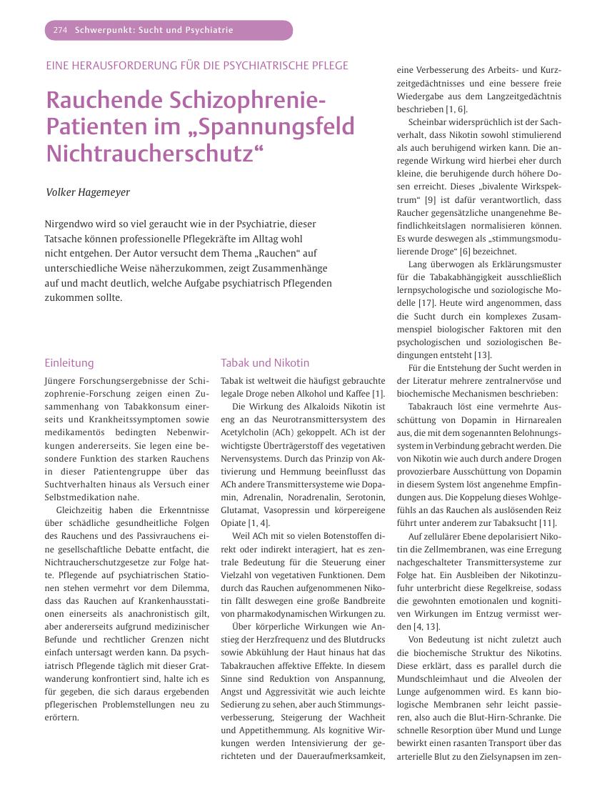Vorschauseite 1: Rauchende Schizophrenie-Patienten im? Spannungsfeld Nichtraucherschutz?