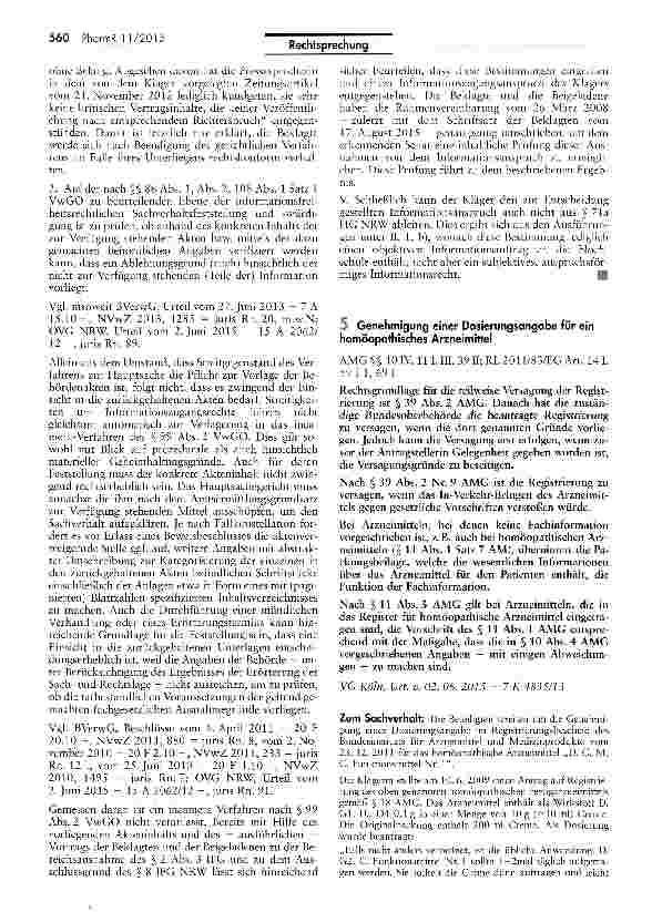 Vorschauseite 1: Genehmigung einer Dosierungsangabe für ein homöopathisches ArzneimittelAMG §§ 10 IV, 111, III, 39 II; RL 2011/83/EG Art. 14 I, 59 11,691
