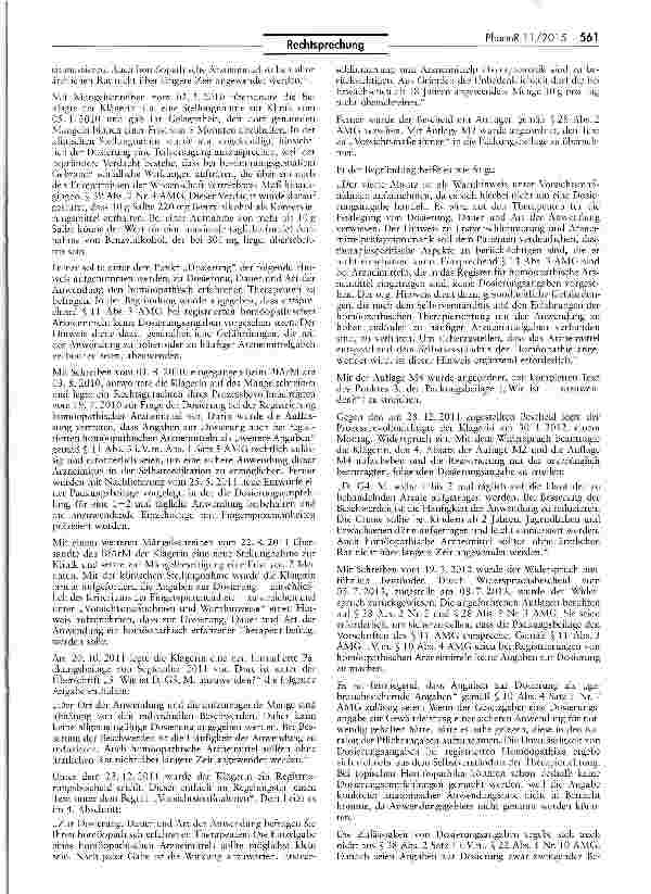 Vorschauseite 2: Genehmigung einer Dosierungsangabe für ein homöopathisches ArzneimittelAMG §§ 10 IV, 111, III, 39 II; RL 2011/83/EG Art. 14 I, 59 11,691