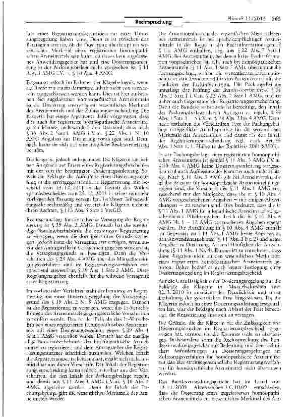 Vorschauseite 6: Genehmigung einer Dosierungsangabe für ein homöopathisches ArzneimittelAMG §§ 10 IV, 111, III, 39 II; RL 2011/83/EG Art. 14 I, 59 11,691