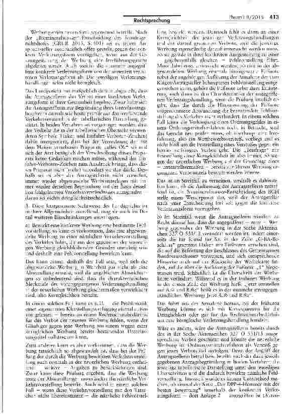 Vorschauseite 2: Kerngleichheit der ArzneimittelwerbungUWG 3, 5 I, 12 II; HWG §§311, IV Nr. 11; ZPO