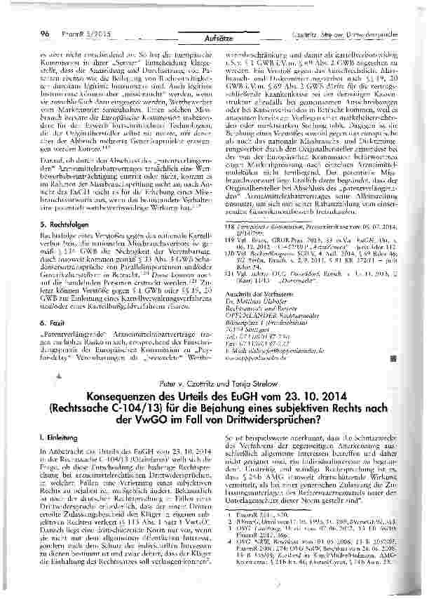 Vorschauseite 2: Vergaberechtliche und kartellrechtliche Risiken „patentverlängernder Arzneimittelrabattverträge nach § 130a Abs. 8 SGB V