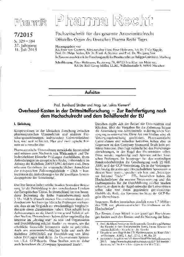 Vorschauseite 1: Overhead-Kosten in der Drittmittelforschung - Zur Rechtfertigung nach dem Hochschulrecht und dem Beihilferecht der EU
