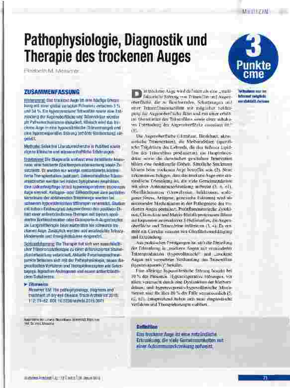 Vorschauseite 1: Pathophysiologie, Diagnostik und Therapie des trockenen Auges
