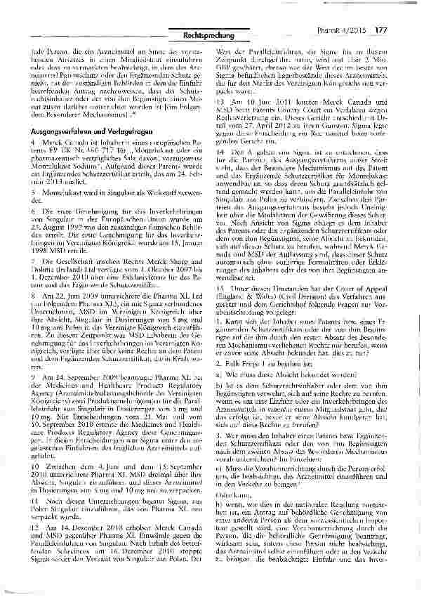 Vorschauseite 2: Einfuhr eines patentierten Arzneimittels/Pflicht zur Vorabunterrichtung