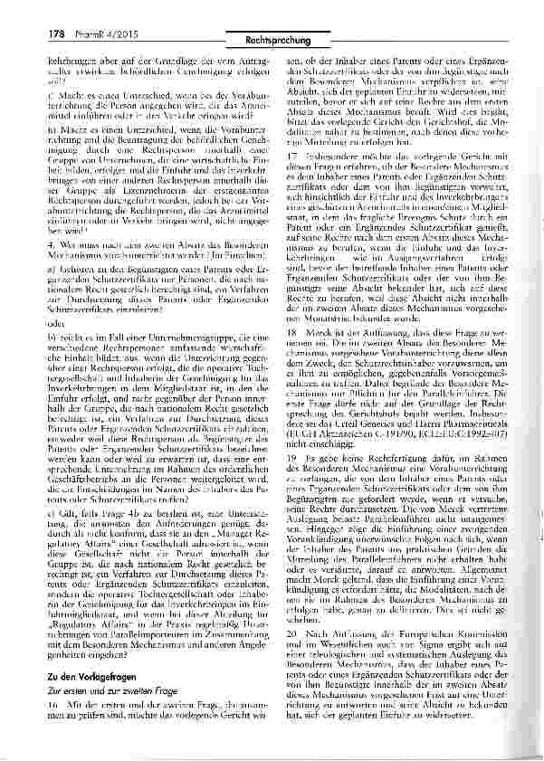 Vorschauseite 3: Einfuhr eines patentierten Arzneimittels/Pflicht zur Vorabunterrichtung