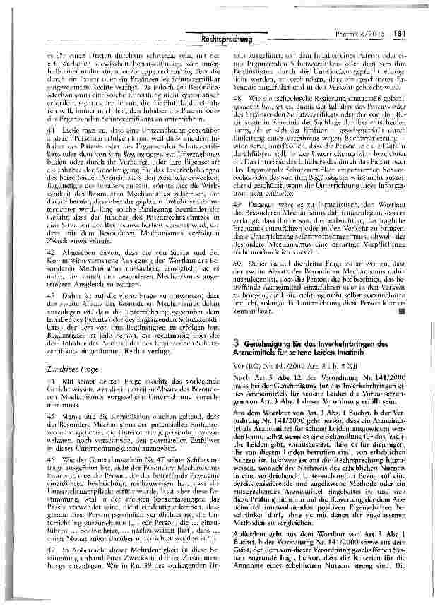 Vorschauseite 6: Einfuhr eines patentierten Arzneimittels/Pflicht zur Vorabunterrichtung