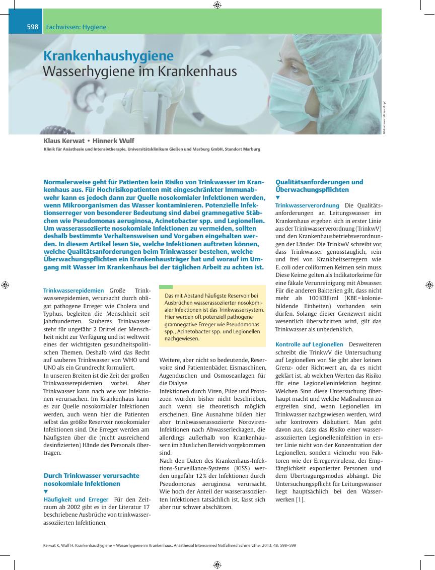 Vorschauseite 1: Krankenhaushygiene – Wasserhygiene im Krankenhaus