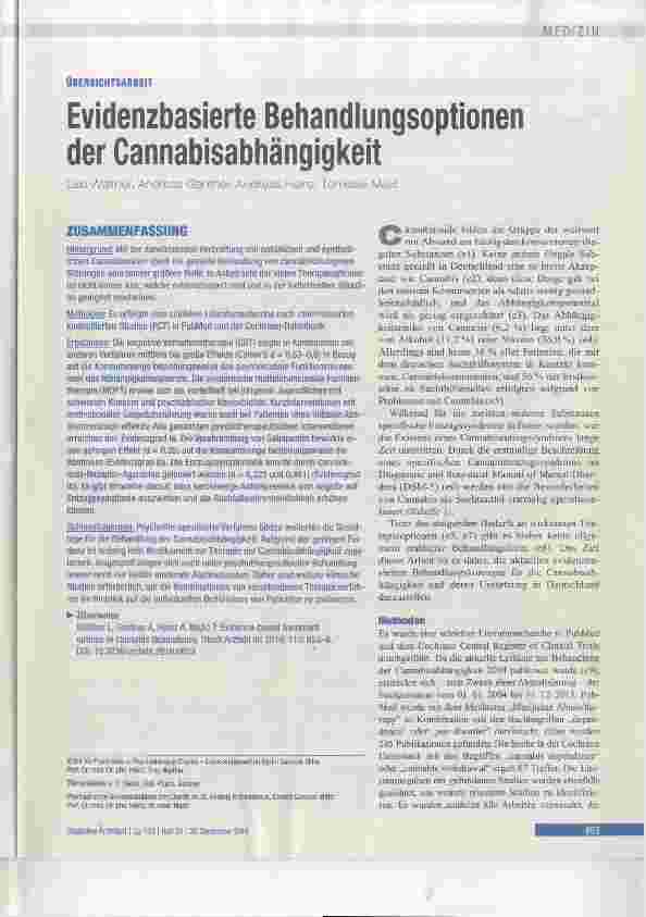 Vorschauseite 1: Evidenzbasierte Behandlungsoptionen der Cannabisabhängigkeit