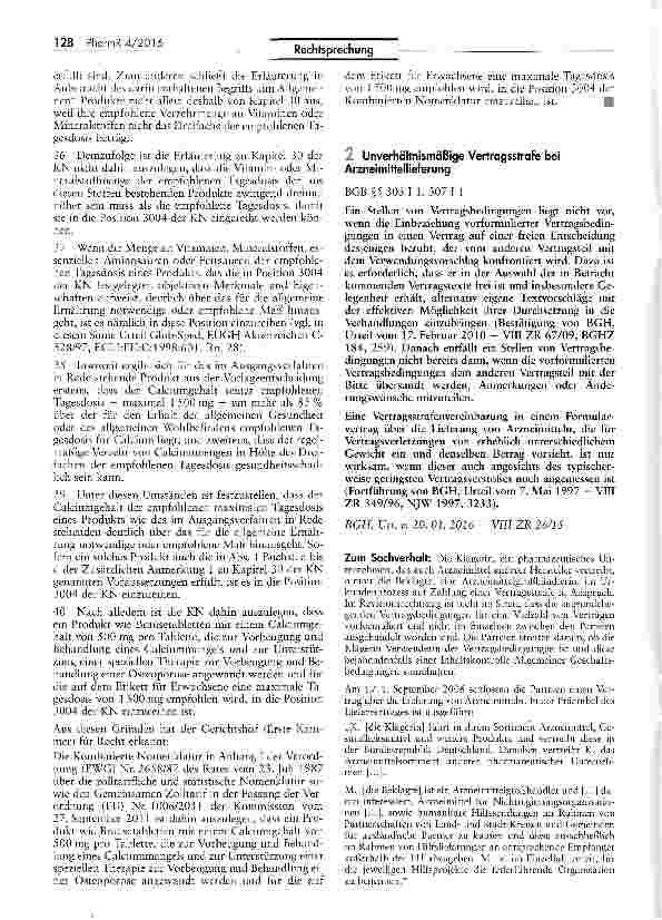 Vorschauseite 1: Unverhältnismäßige Vertragsstrafe bei Arzneimittellieferung