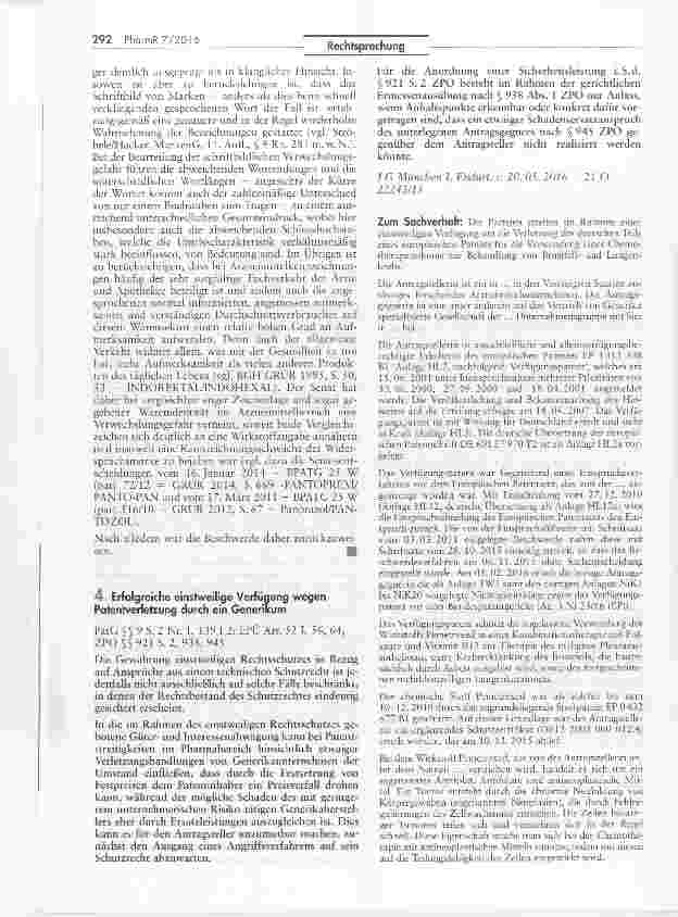 Vorschauseite 1: Erfolgreiche einstweilige Verfügung wegen Patentverletzung durch ein Generikum