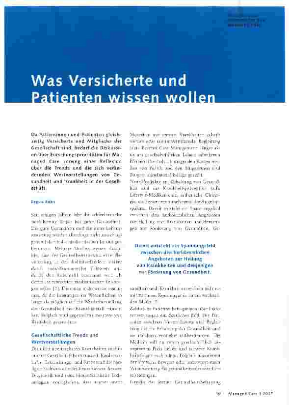 Vorschauseite 1: Was Versicherte und Patienten wissen wollen
