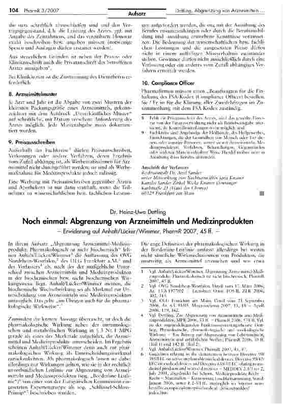 Vorschauseite 1: Noch einmal: Abgrenzung von Arzneimitteln und Medizinprodukten