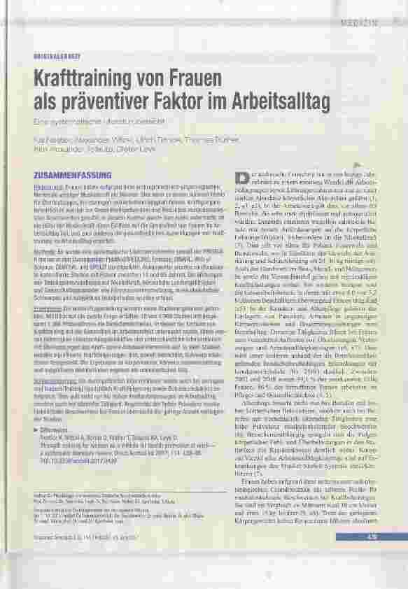 Vorschauseite 1: Krafttraining von Frauen als präventiver Faktor im Arbeitsalltag