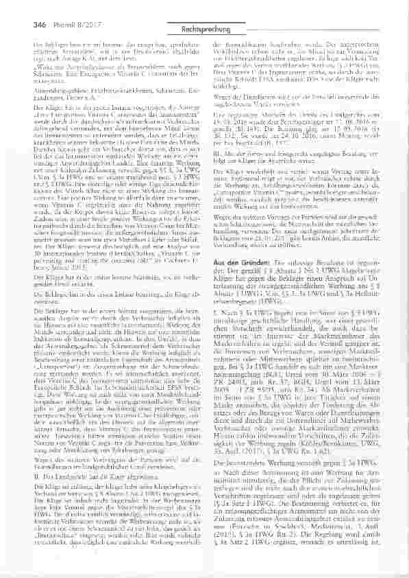 Vorschauseite 2: Schmerzmedikament mit Vitamin-C darf nicht als „Immunsystem unterstützend beworben werden