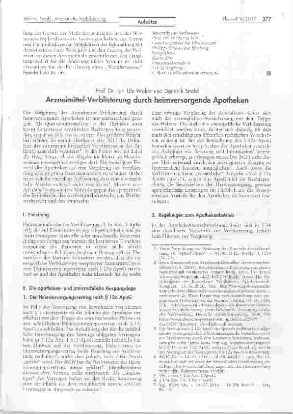 Vorschauseite 1: Arzneimittel-Verblisterung durch heimversorgende Apotheken