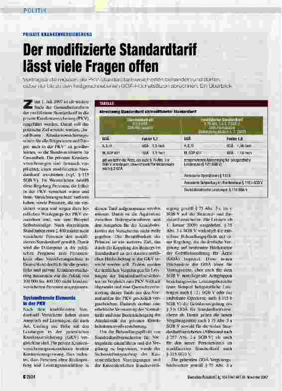 Vorschauseite 1: Der modifizierte Standardtarif lässt viele Fragen offen