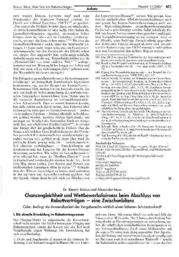 Vorschauseite 1: Chancengleichheit und Wettbewerbsfairness beim Abschluss von Rabattverträgen - eine Zwischenbilanz