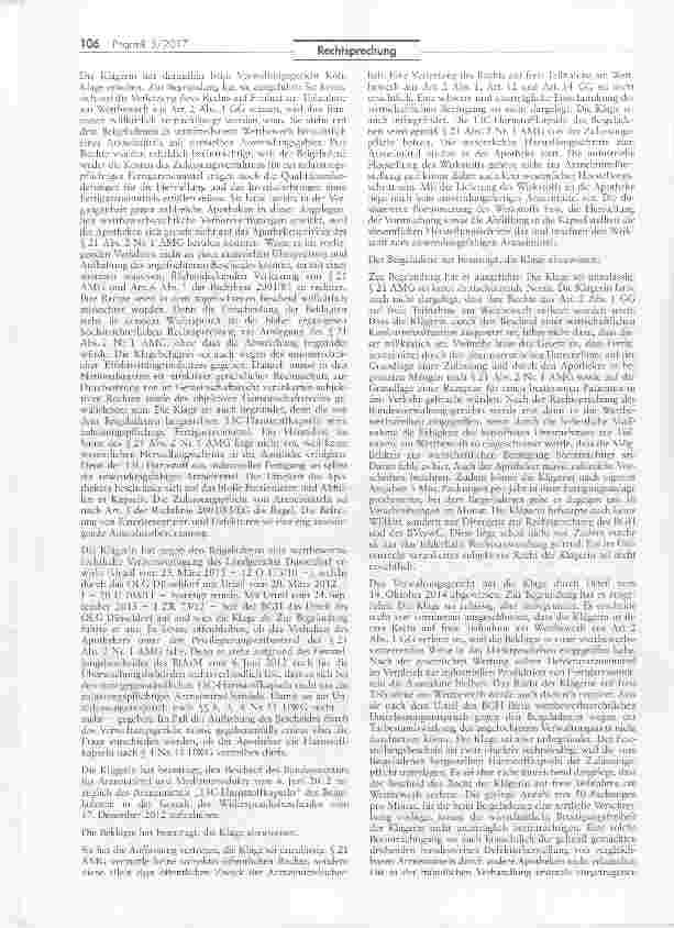 Vorschauseite 2: Klagebefugnis eines pharmazeutischen Unternehmers gegen einen an einen Apotheker gerichteten Feststellungsbescheid