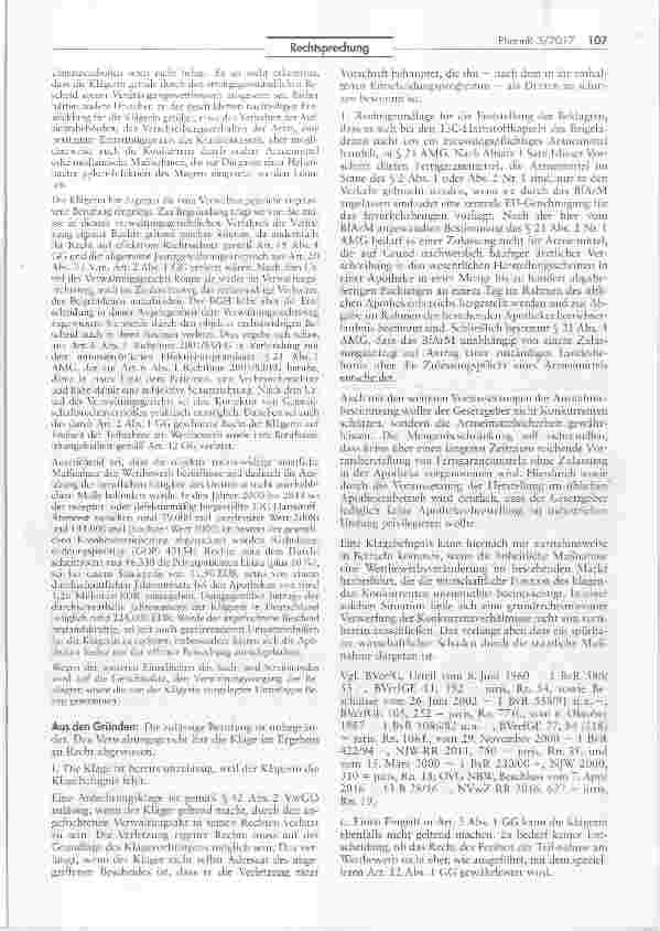 Vorschauseite 3: Klagebefugnis eines pharmazeutischen Unternehmers gegen einen an einen Apotheker gerichteten Feststellungsbescheid
