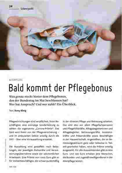 Vorschauseite 1: Bald kommt der Pflegebonus.