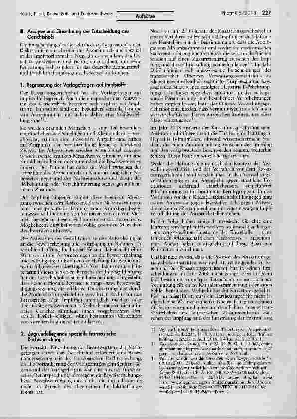 Vorschauseite 3: Beweiswürdigung bleibt ureigenste Aufgabe der Mitgliedstaaten Entscheidung des Gerichtshofs der Europäischen Union zum Kausalitätsund Fehlernachweis