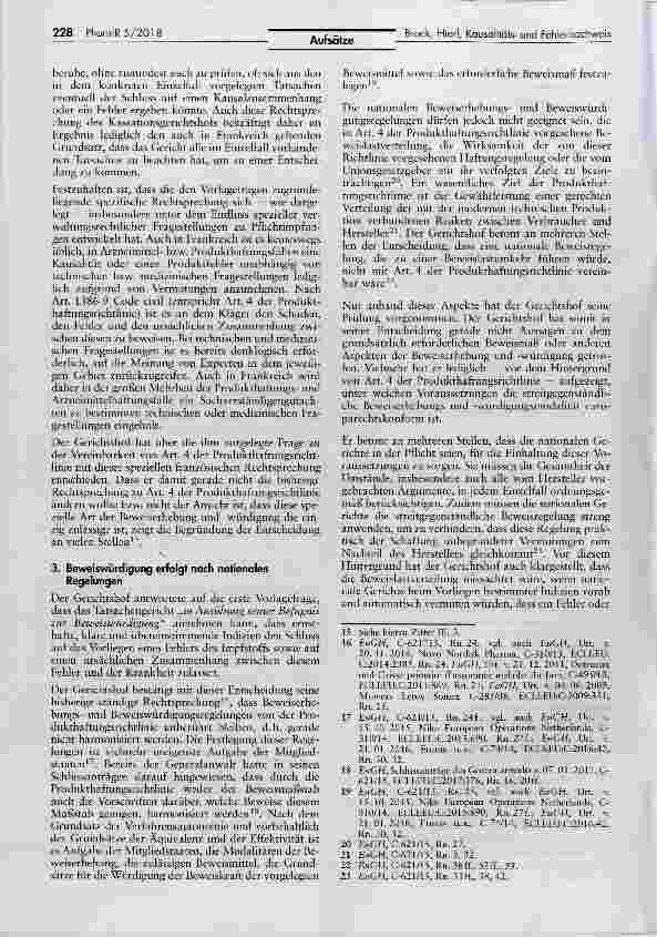 Vorschauseite 4: Beweiswürdigung bleibt ureigenste Aufgabe der Mitgliedstaaten Entscheidung des Gerichtshofs der Europäischen Union zum Kausalitätsund Fehlernachweis