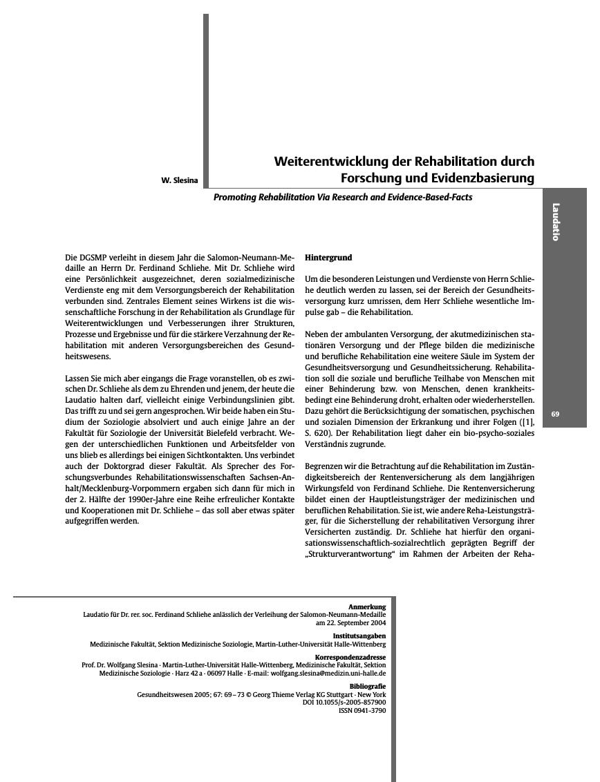 Vorschauseite 1: Weiterentwicklung der Rehabilitation durch Forschung und Evidenzbasierung