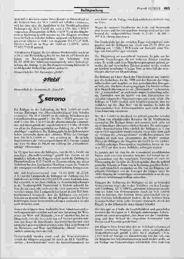 Vorschauseite 2: Schadensersatz beim Umpacicen von Arzneimitteln