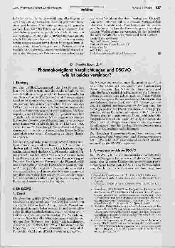 Vorschauseite 1: Pharmalcovigilanz-Verpflichtungen und DSGVO wie ist beides vereinbar?