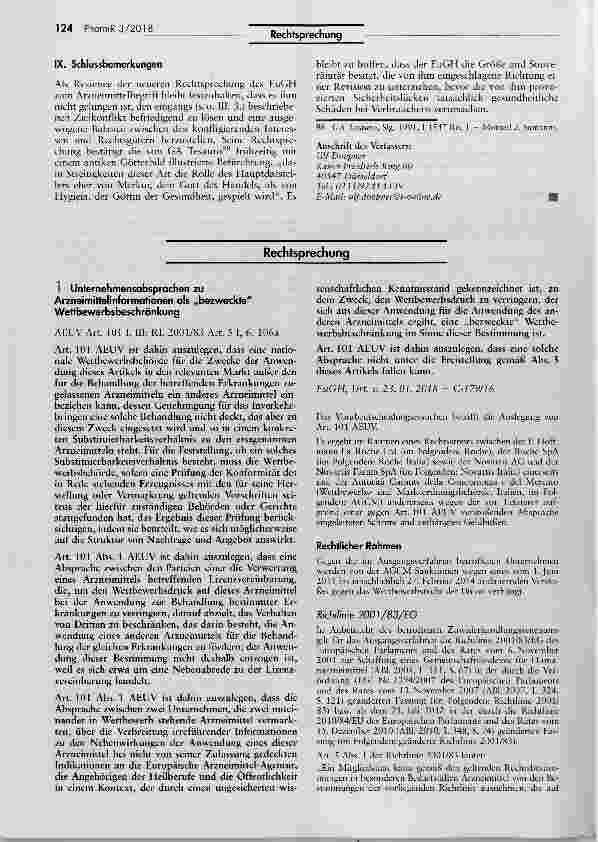 Vorschauseite 1: Unternehmensabsprachen zu ArzneimittelinformaHonen als „bezweckte Wettbewerbsbeschränkung