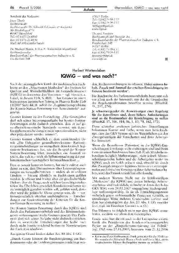 Vorschauseite 1: IQWiG - und was noch?