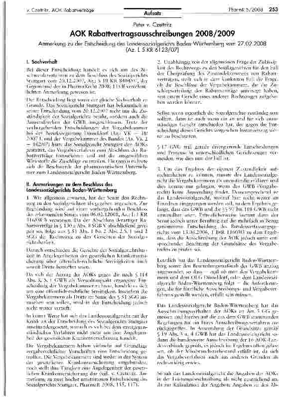 Vorschauseite 1: AOK Rabattvertragsausschreibungen 2008/2009