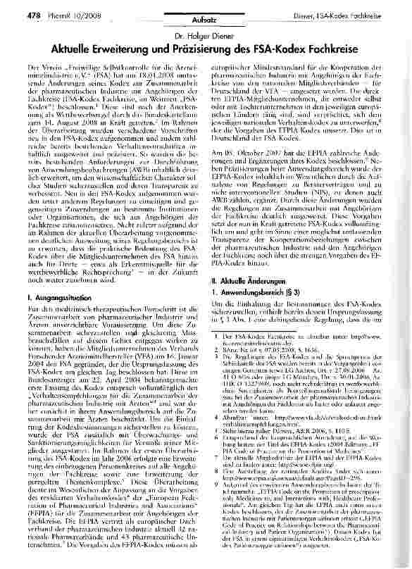 Vorschauseite 1: Aktuelle Erweiterung und Präzisierung des FSA-Kodex Fachkreise