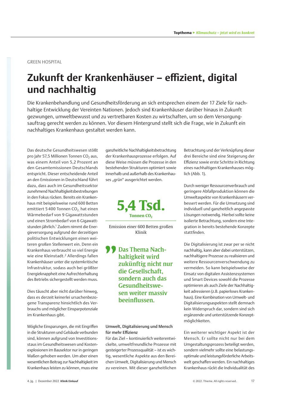 Vorschauseite 1: Green Hospital: Zukunft der Krankenhäuser – effizient, digital und nachhaltig