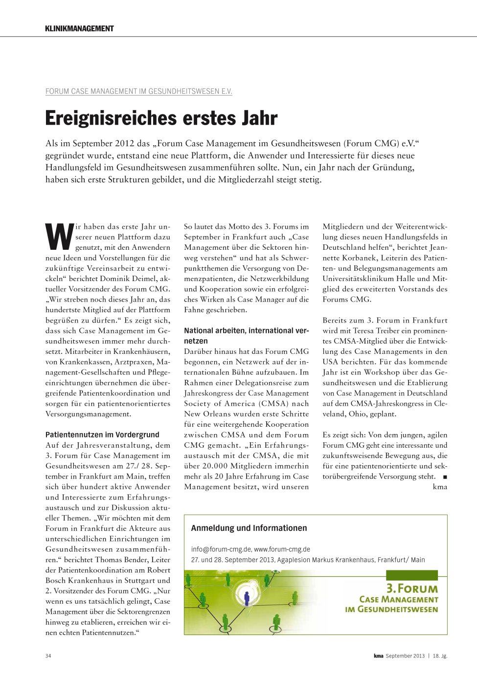 Vorschauseite 1: Ereignisreiches erstes Jahr