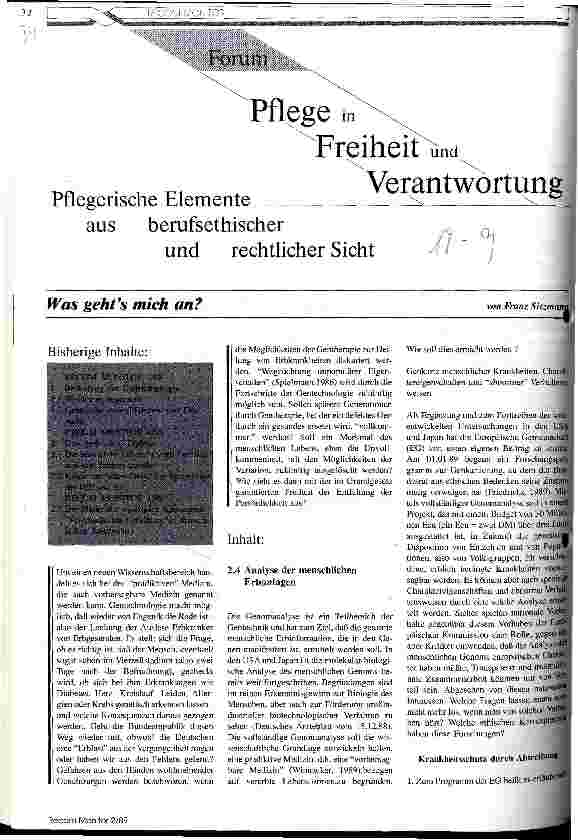 Vorschauseite 1: Pflege in Freiheit und Verantwortung Was gehts mich an?