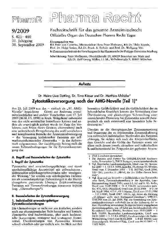 Vorschauseite 1: Zytostatikaversorgung nach der AMG-Novelle (Teil 1)