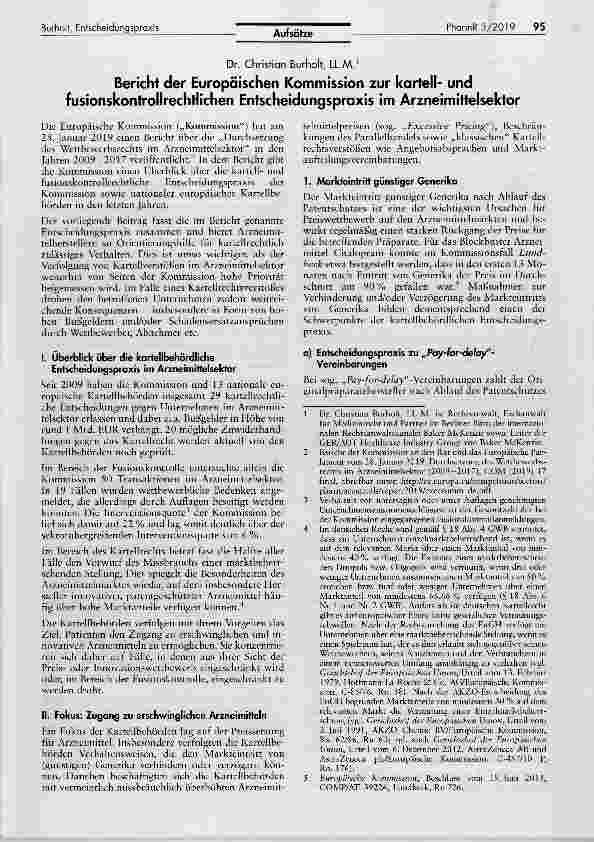 Vorschauseite 1: Bericht der Europäischen Kommission zur karteilund fusionskontrollrechtlichen Entscheidungspraxis im Arzneimittelsektor