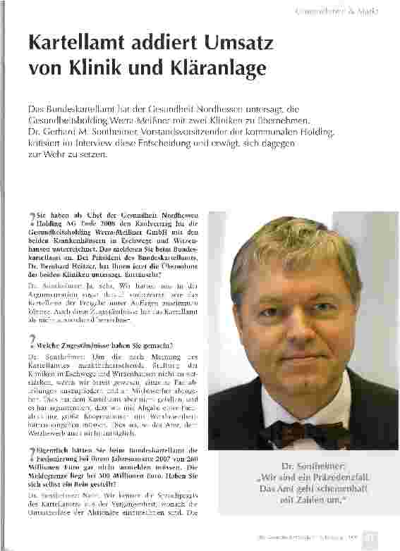 Vorschauseite 1: Kartellamt addiert Umsatz von Klinik und Kläranlage
