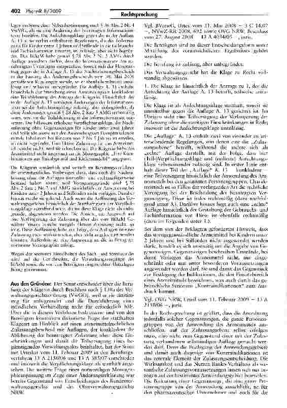 Vorschauseite 3: Anordnung von Gegenanzeige als Auflage betrifft Zulassungsentscheidung