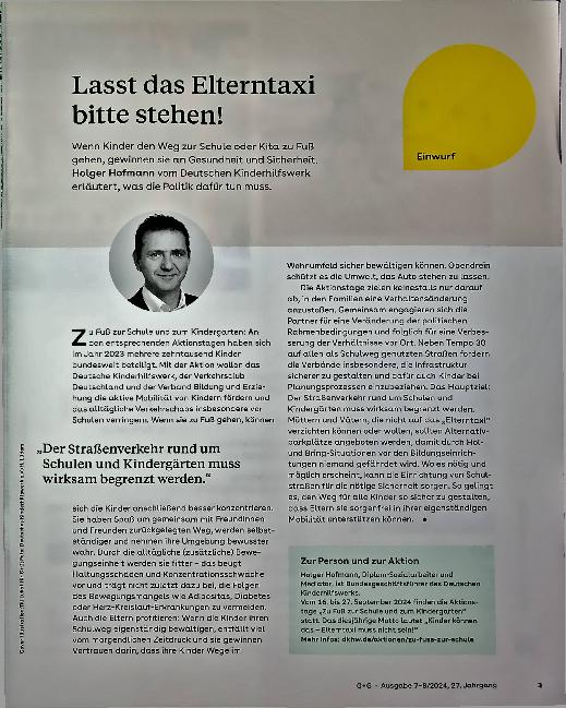 Vorschauseite 1: Lasst das Elterntaxi bitte stehen!