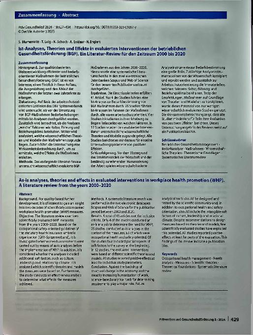 Vorschauseite 3: Ist-Analysen, Theorien und Effekte in evaluierten Interventionen der betrieblichen Gesundheitsförderung (BGF)